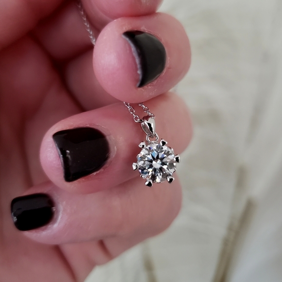 Sterling Silver Round Diamond Moissanite in Heart Shape 6 Prong Basket Setting - Picture 3 of 11